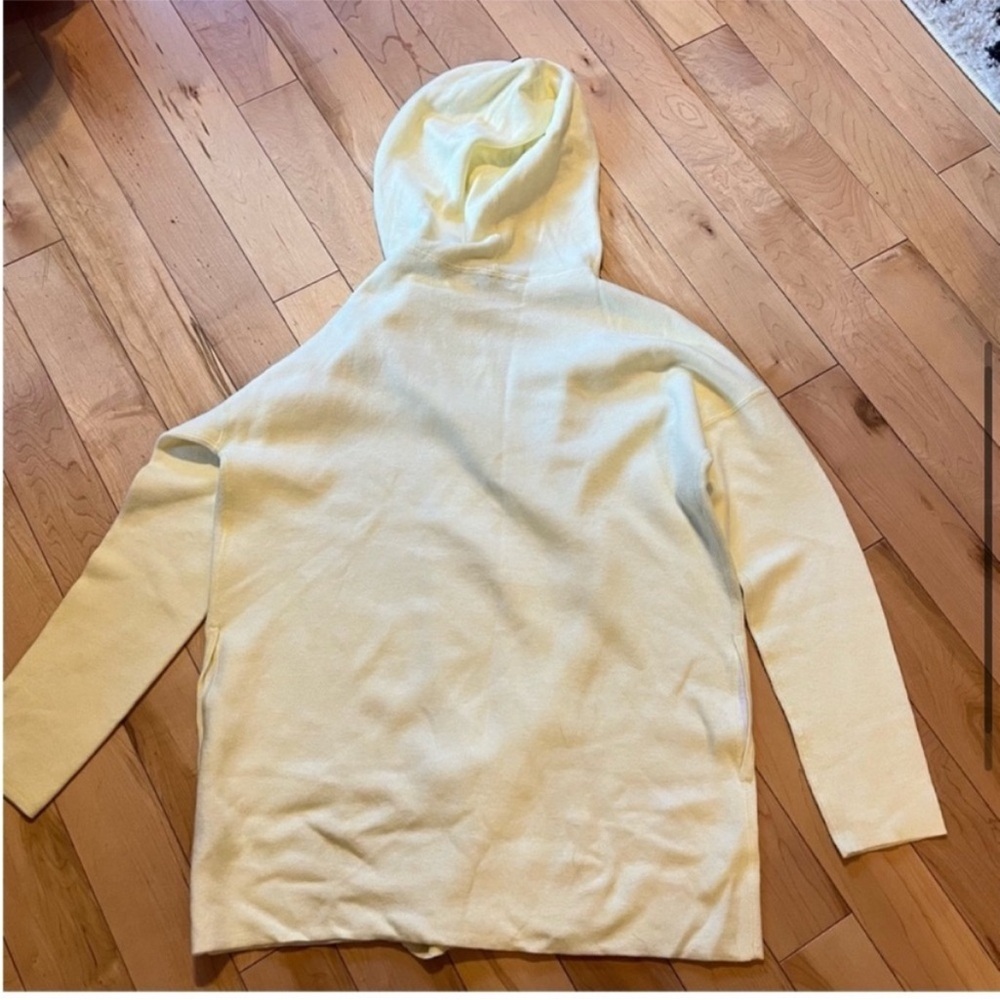 Kinross Cashmere Yellow Hooded Open Front Sweater Cardigan w Pockets medium - Picture 5 of 8